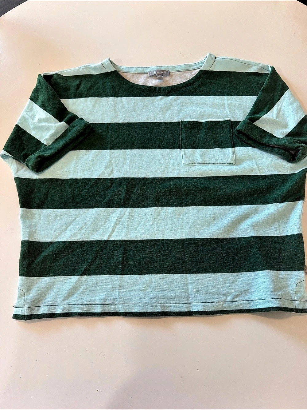 Talbots Striped Pocket Tee in Green & White Petite Like New
